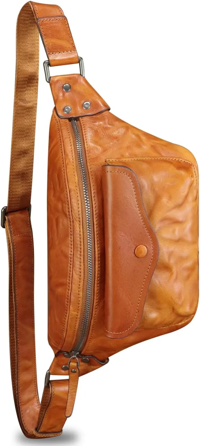 Genuine Leather Fanny Pack for Women and Men Vintage Handmade Leather Waist Bag Sling Bag Crossbody Bag Hip Bag Chest Purse (Brown)