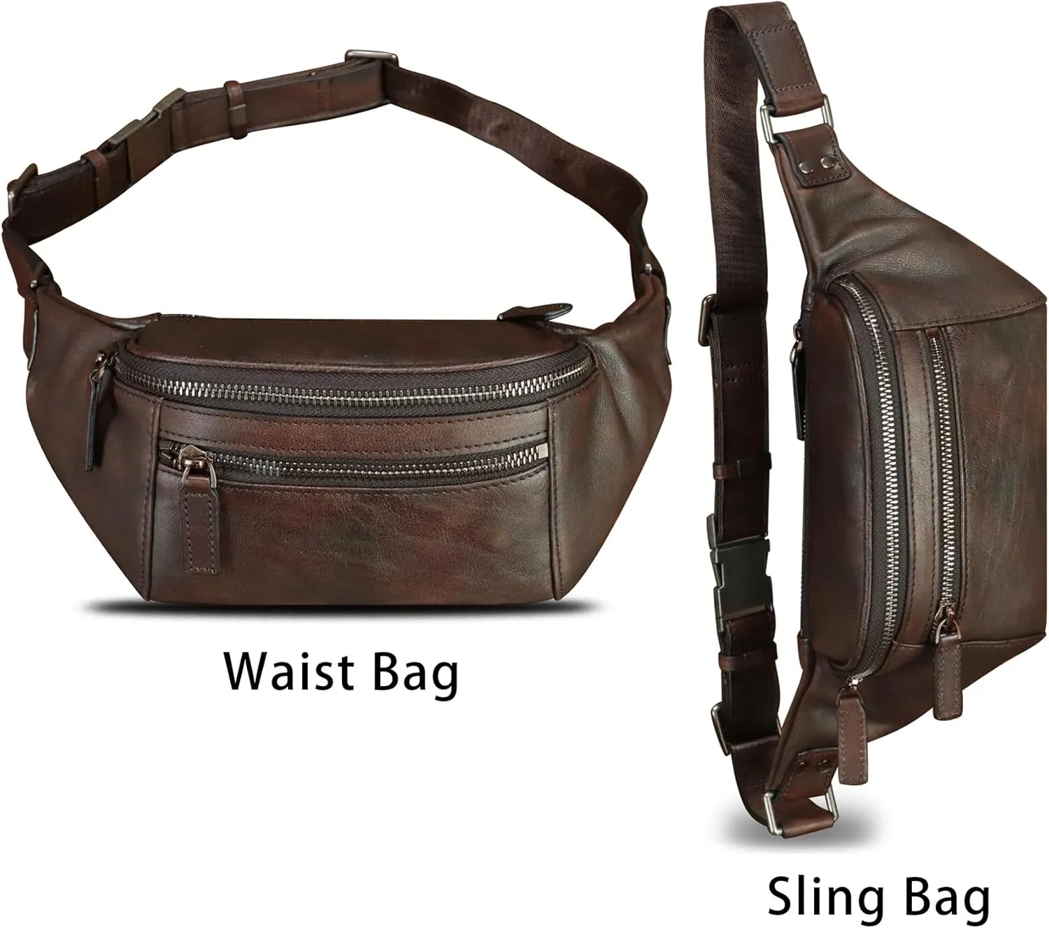 Genuine Leather Fanny Pack for Women and Men Vintage Real Leather Waist Bag Hip Bum Crossbody Sling Bag