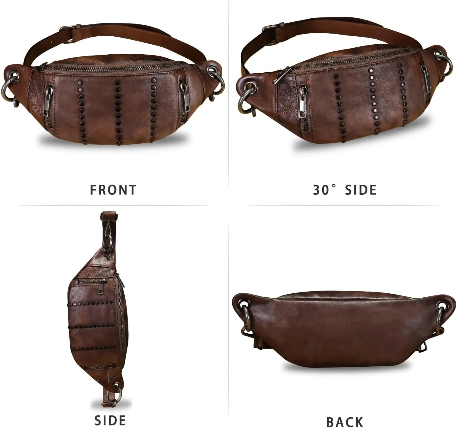 Genuine Leather Fanny Pack for Women - Vintage Real Leather Waist Bag - Fashion Hip Bag - Crossbody Purse