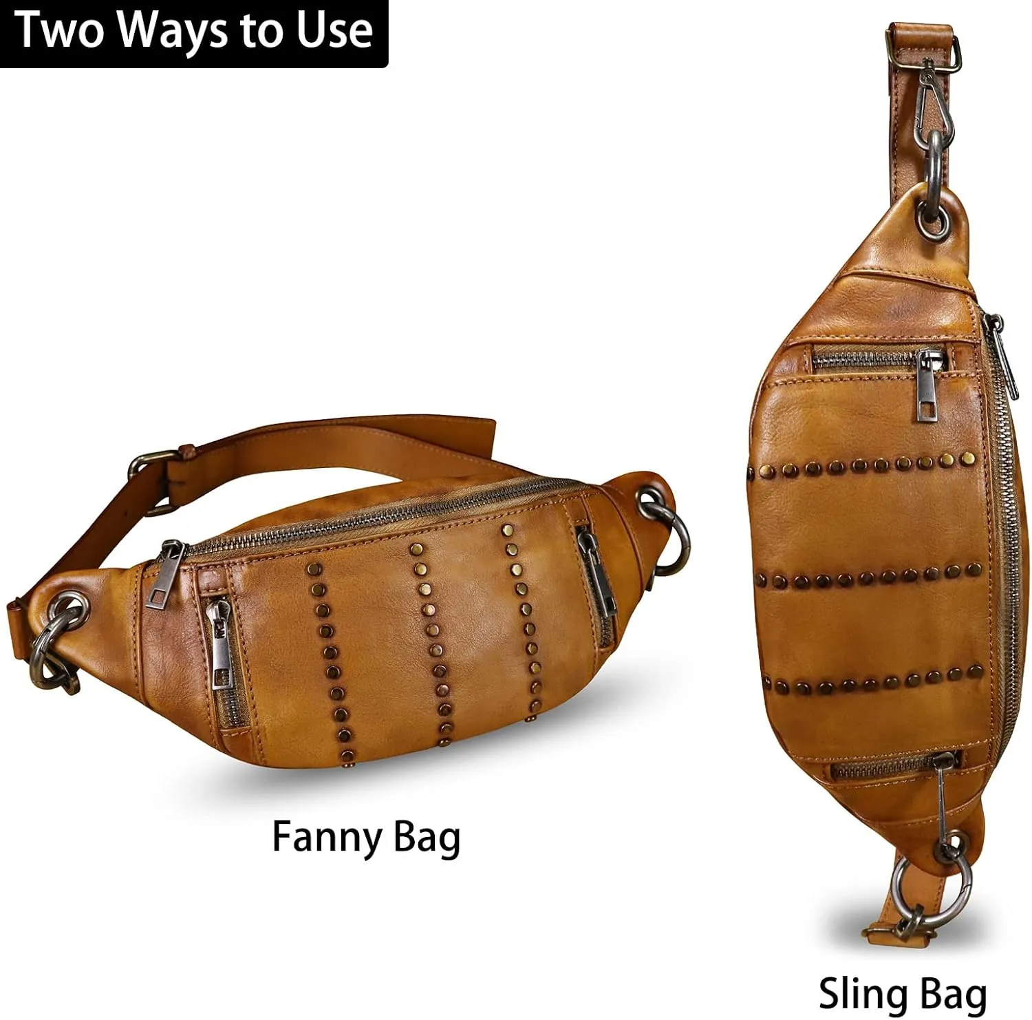 Genuine Leather Fanny Pack for Women - Vintage Real Leather Waist Bag - Fashion Hip Bag - Crossbody Purse