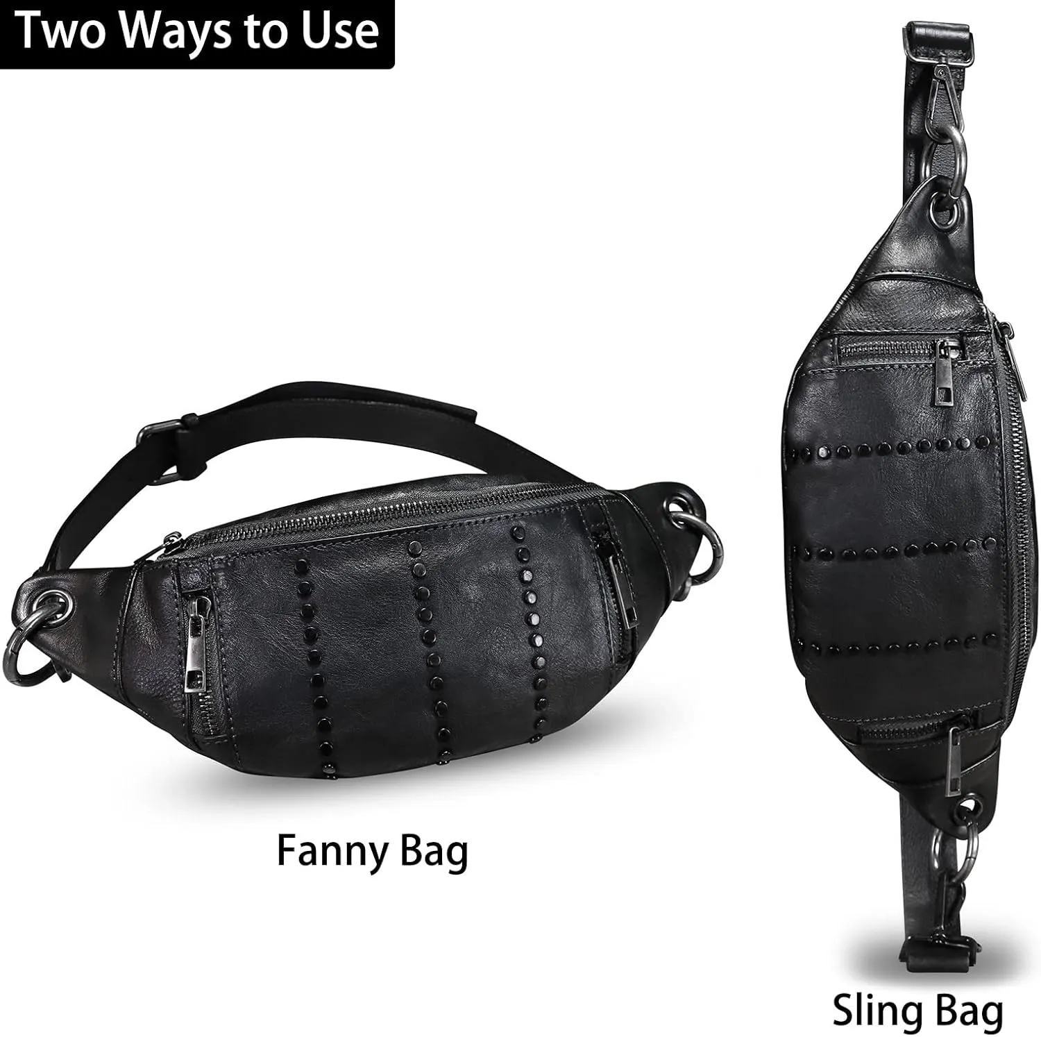 Genuine Leather Fanny Pack for Women - Vintage Real Leather Waist Bag - Fashion Hip Bag - Crossbody Purse
