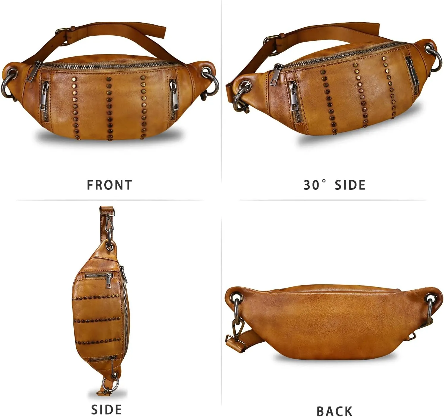 Genuine Leather Fanny Pack for Women - Vintage Real Leather Waist Bag - Fashion Hip Bag - Crossbody Purse