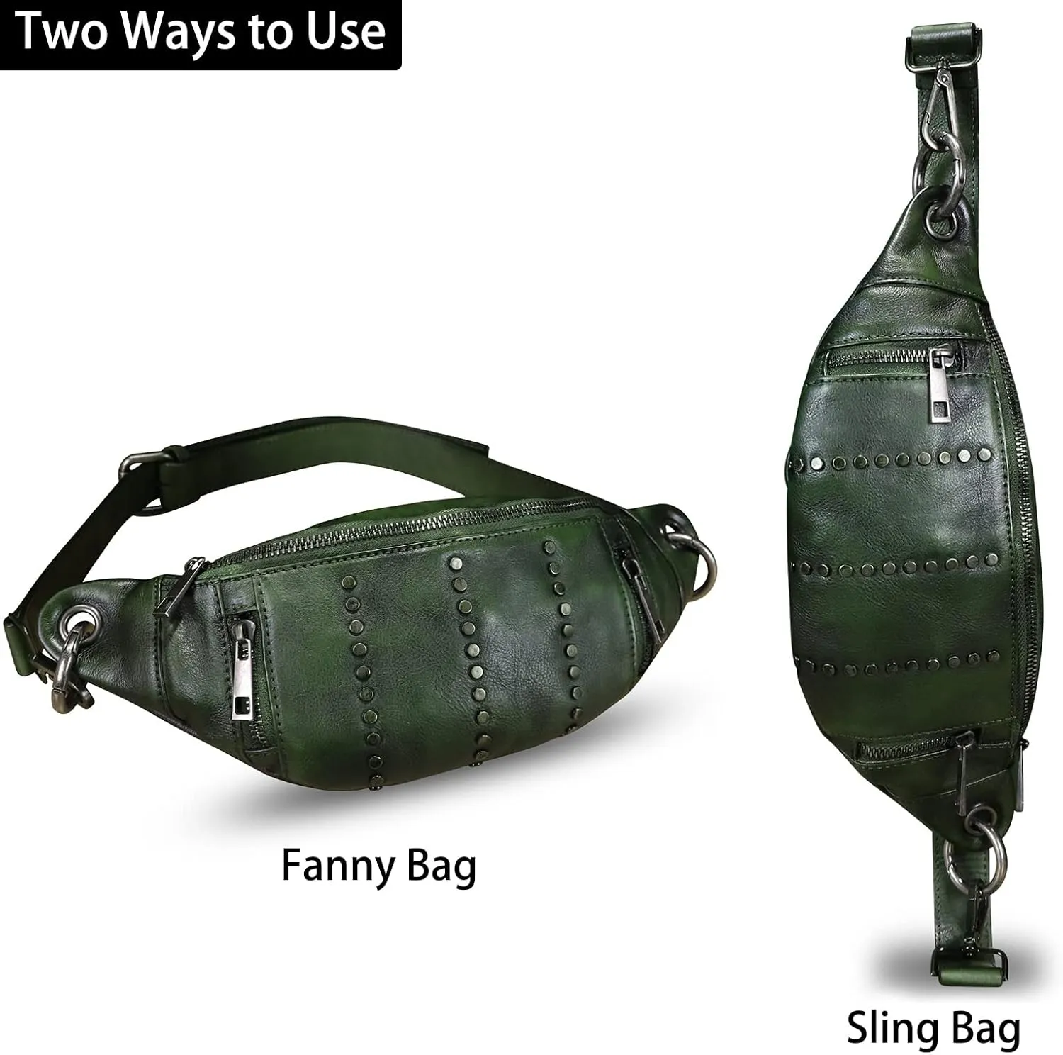 Genuine Leather Fanny Pack for Women - Vintage Real Leather Waist Bag - Fashion Hip Bag - Crossbody Purse