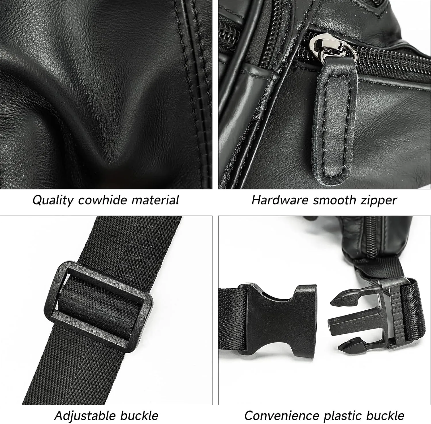 Genuine Leather Fanny Pack Men Women Multi-Pockets sling Waist Bag For Travel Sports Hiking Cycling Fishing Running Black Large