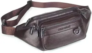 Genuine Leather Fanny Pack Mens Waist Bag Sport Travel Hiking Running Crossbody Sling Backpack Hip Belt Bag (Coffee)