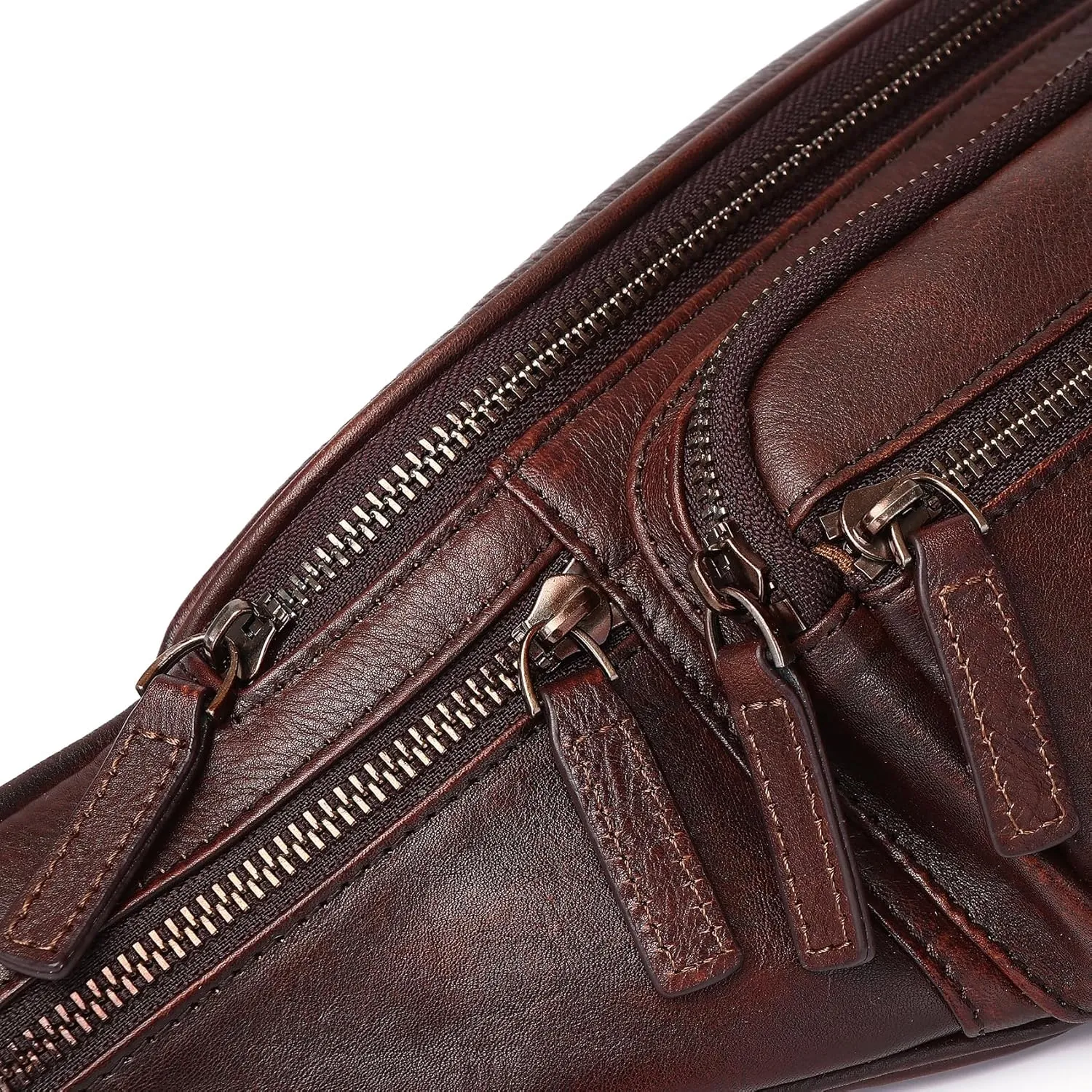 Genuine Leather Fanny Pack Waist Bag for Men Women Hip Bum Bag Travel Pouch Sling Bag Crossbody Chest Bags Shoulder Daypack Multiple Pockets Waist Pack Coffee