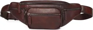 Genuine Leather Fanny Pack Waist Bag for Men Women Hip Bum Bag Travel Pouch Sling Bag Crossbody Chest Bags Shoulder Daypack Multiple Pockets Waist Pack Coffee