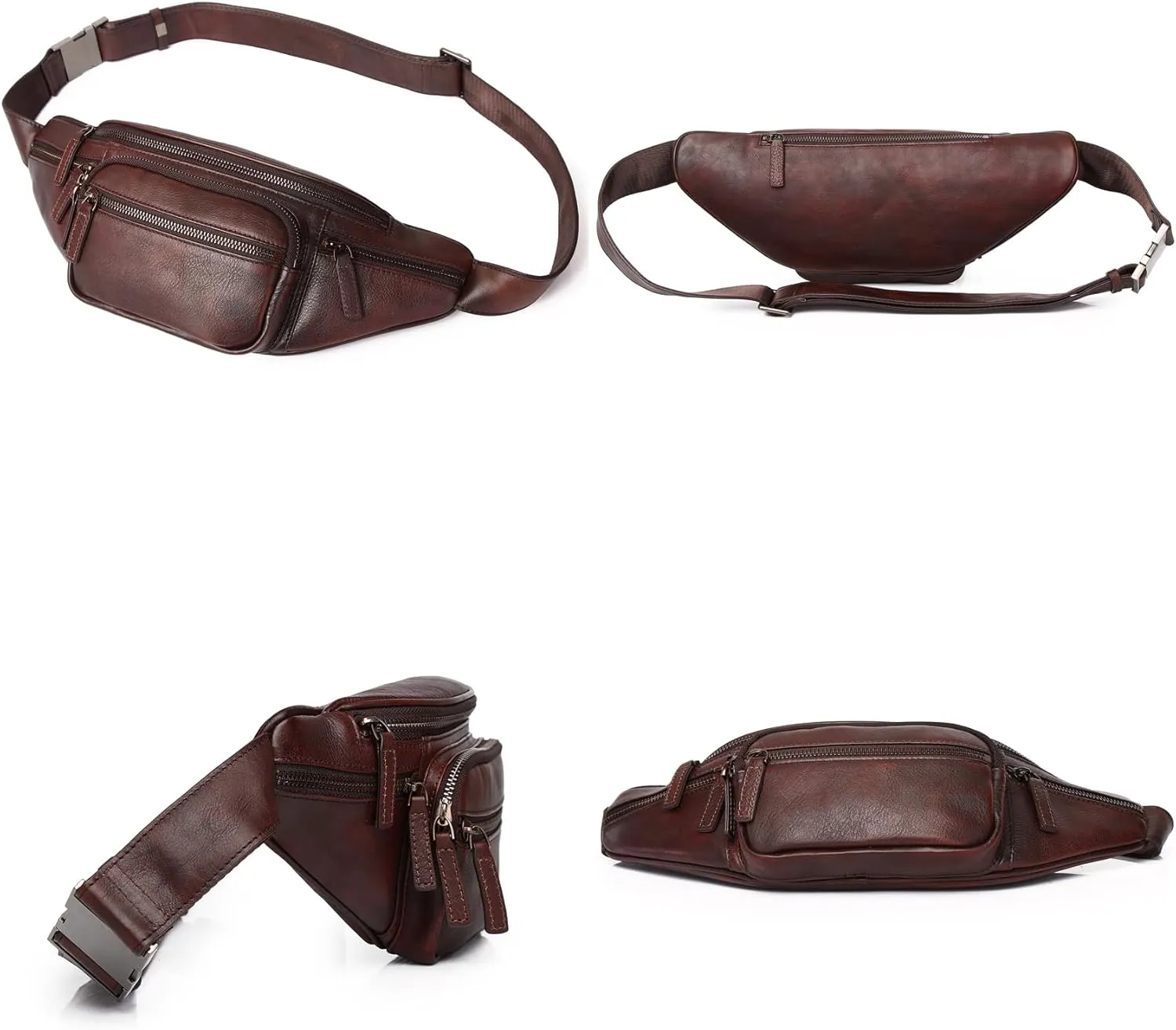 Genuine Leather Fanny Pack Waist Bag for Men Women Hip Bum Bag Travel Pouch Sling Bag Crossbody Chest Bags Shoulder Daypack Multiple Pockets Waist Pack Coffee