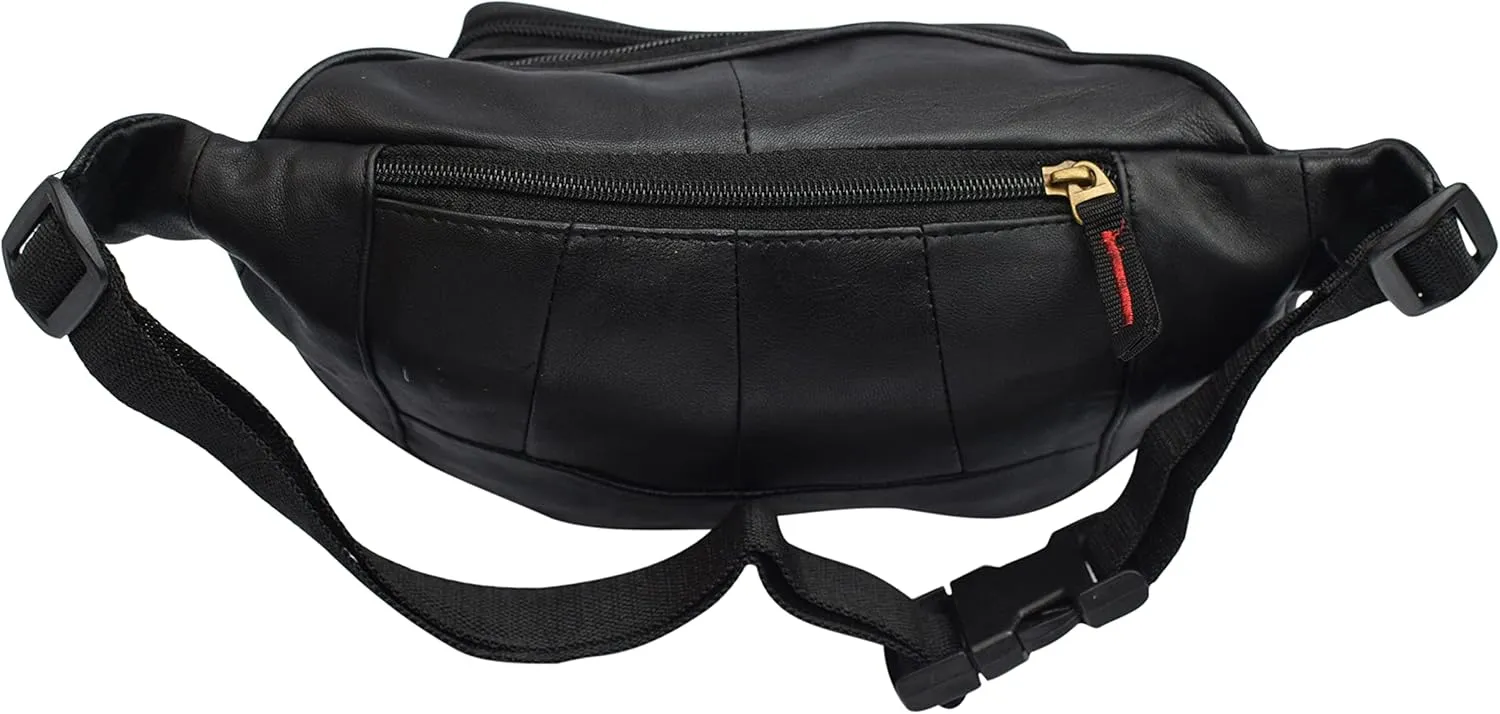 Genuine Leather Lambskin Waist Bag Fanny Pack with RFID Protection, The Perfect to-Go Travel Bag for Men and Women of All Ages (Black)