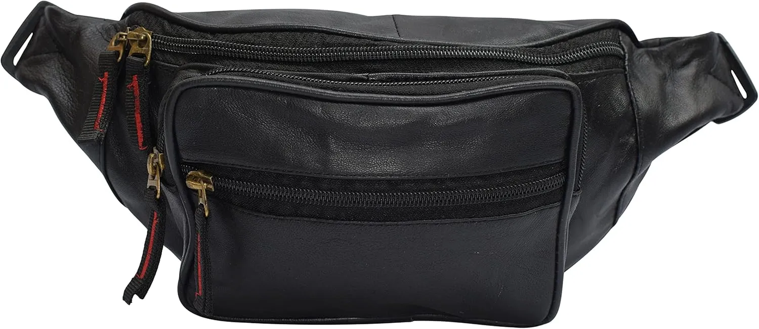Genuine Leather Lambskin Waist Bag Fanny Pack with RFID Protection, The Perfect to-Go Travel Bag for Men and Women of All Ages (Black)