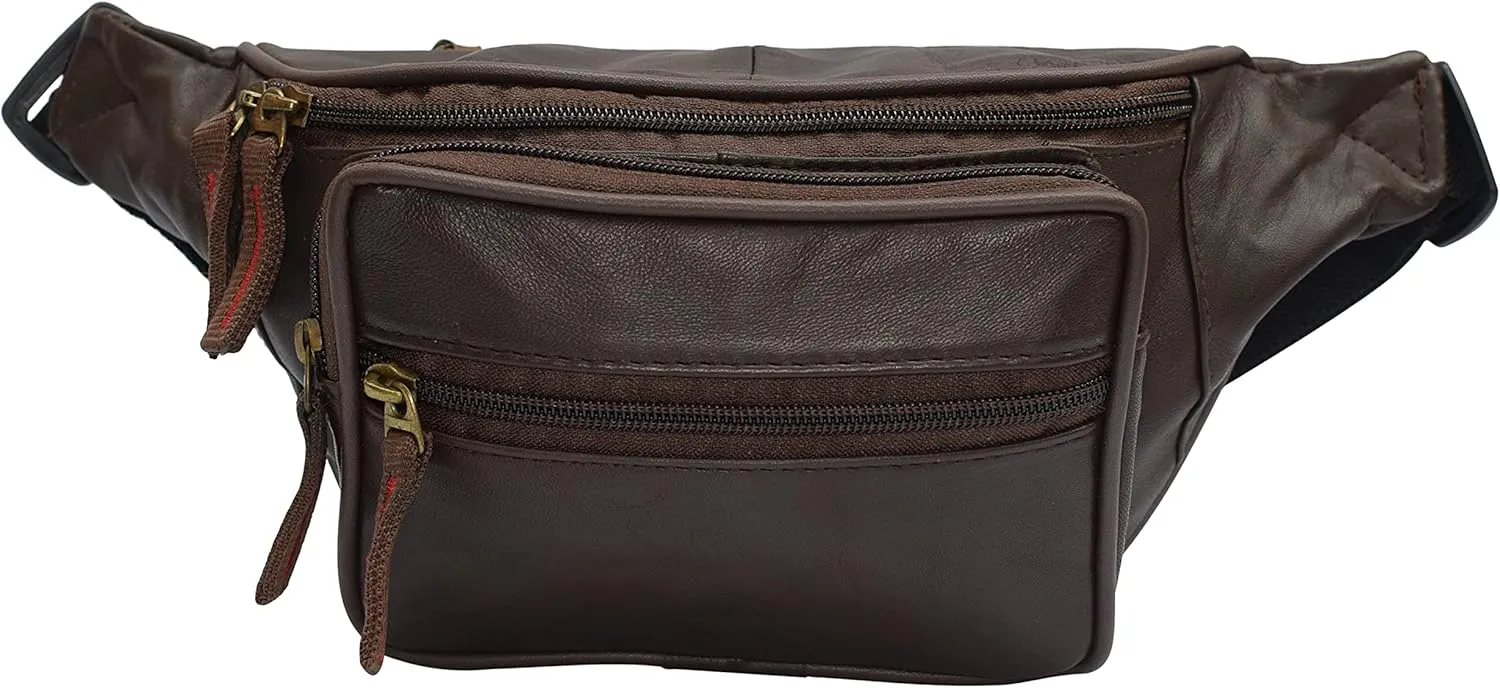 Genuine Leather Lambskin Waist Bag Fanny Pack with RFID Protection, The Perfect to-Go Travel Bag for Men and Women of All Ages (Brown)