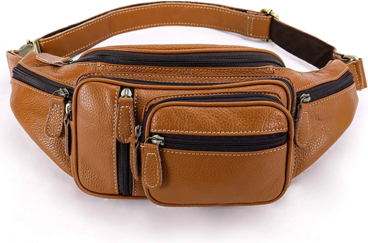 Genuine Leather Large Fanny Pack Waterproof Hip Belt Bag Cowhide Waist Bag Crossbody Sling Backpack Brown