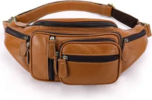 Genuine Leather Large Fanny Pack Waterproof Hip Belt Bag Cowhide Waist Bag Crossbody Sling Backpack Brown