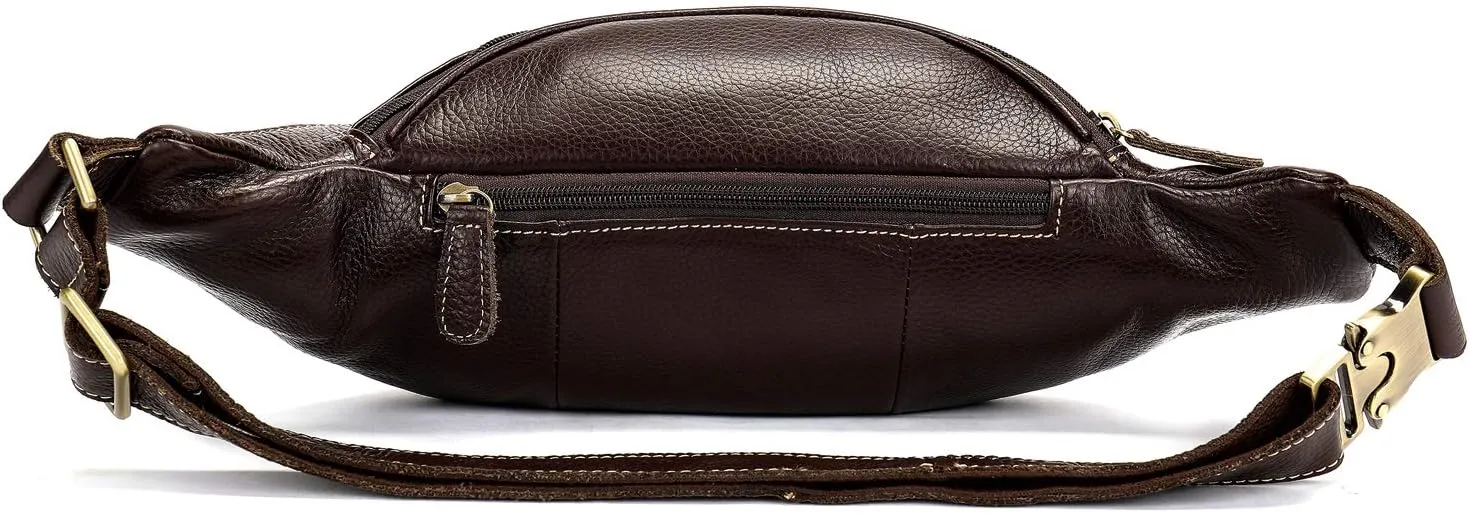 Genuine Leather Large Fanny Pack Waterproof Hip Belt Bag Cowhide Waist Bag Crossbody Sling Backpack Coffee