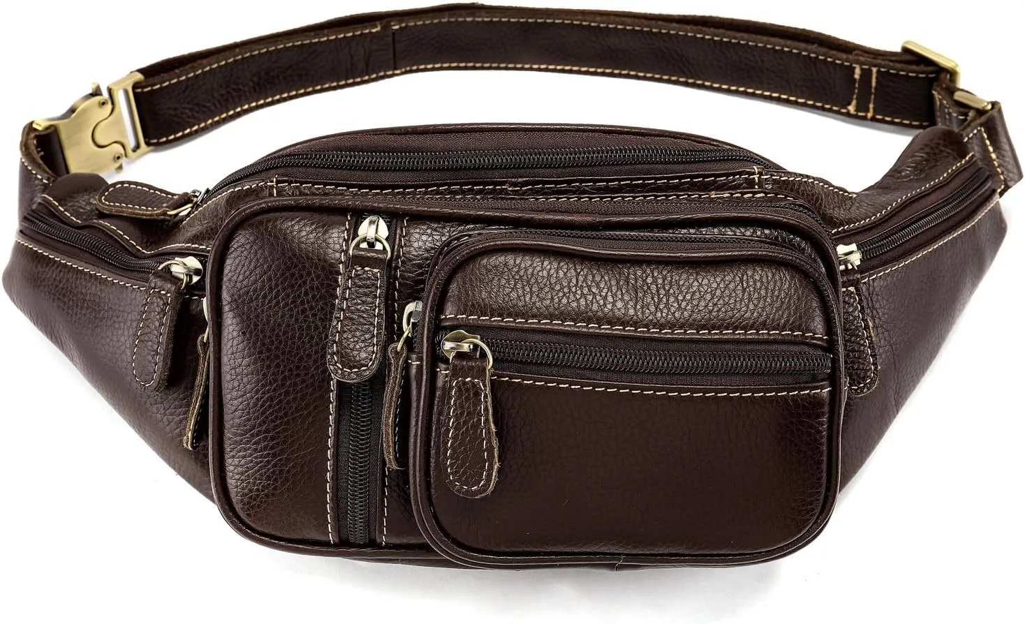 Genuine Leather Large Fanny Pack Waterproof Hip Belt Bag Cowhide Waist Bag Crossbody Sling Backpack Coffee