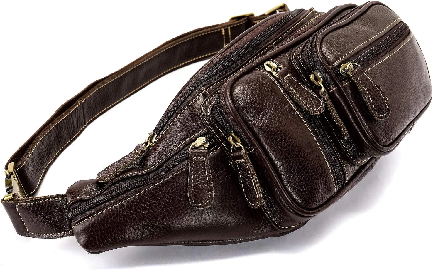 Genuine Leather Large Fanny Pack Waterproof Hip Belt Bag Cowhide Waist Bag Crossbody Sling Backpack Coffee
