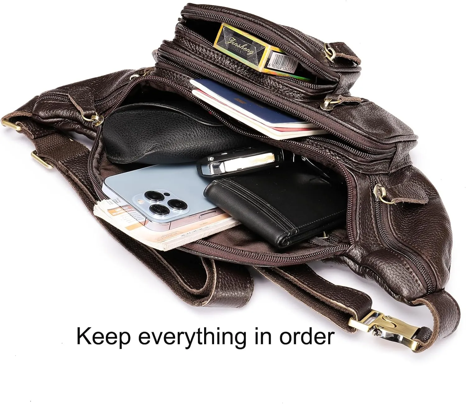Genuine Leather Large Fanny Pack Waterproof Hip Belt Bag Cowhide Waist Bag Crossbody Sling Backpack Coffee