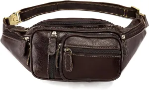 Genuine Leather Large Fanny Pack Waterproof Hip Belt Bag Cowhide Waist Bag Crossbody Sling Backpack Coffee