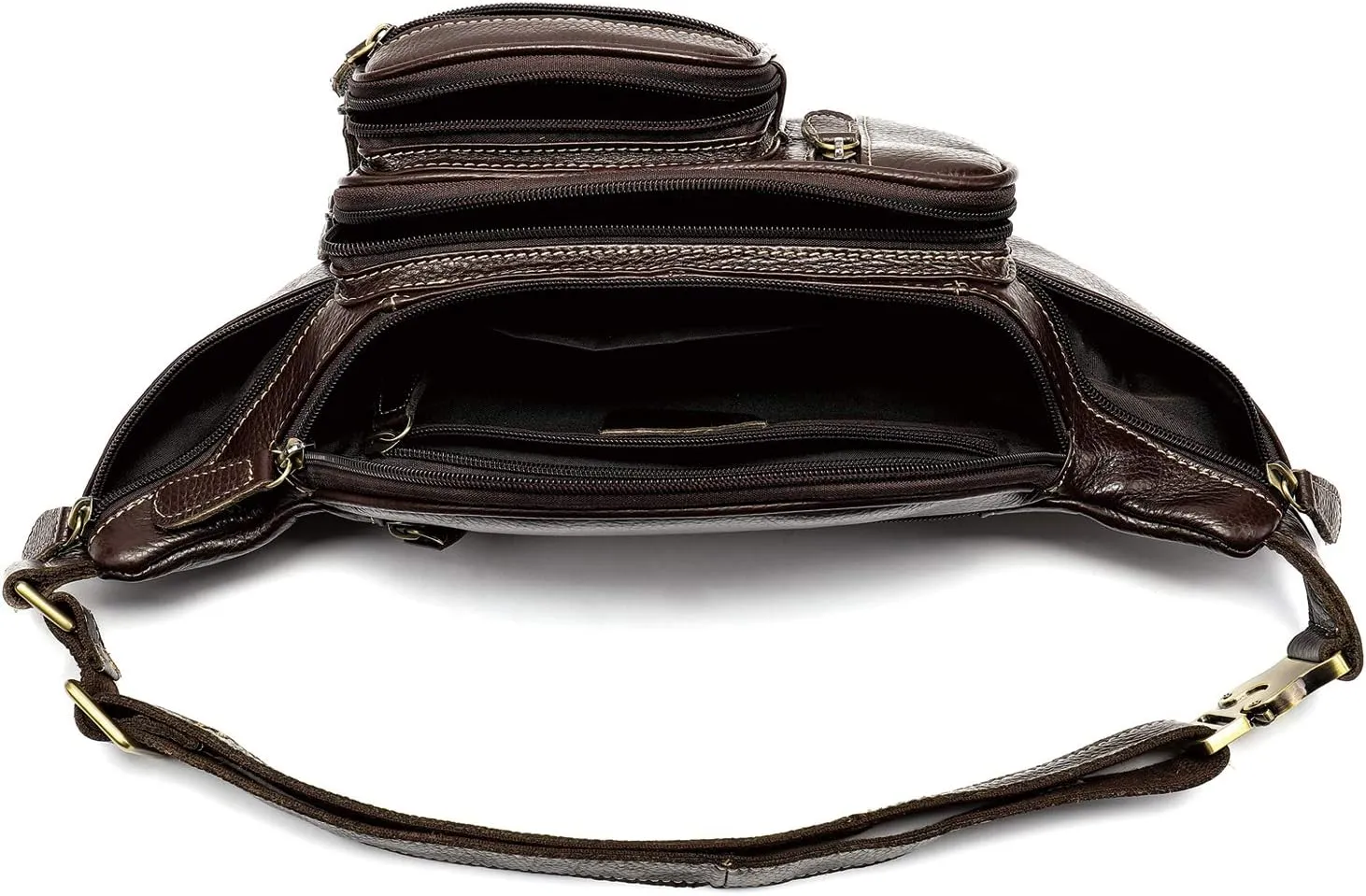 Genuine Leather Large Fanny Pack Waterproof Hip Belt Bag Cowhide Waist Bag Crossbody Sling Backpack Coffee