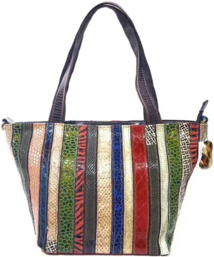 Genuine Leather Tote Handbag for Ladies Multi-color Patchwork Shoulder Satchel Women Colorful Crossbody Hobo Purses