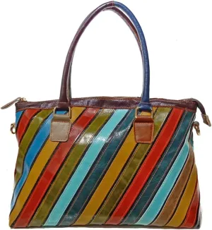 Genuine Leather Tote Handbag for Ladies Multi-color Patchwork Shoulder Satchel Women Colorful Crossbody Hobo Purses
