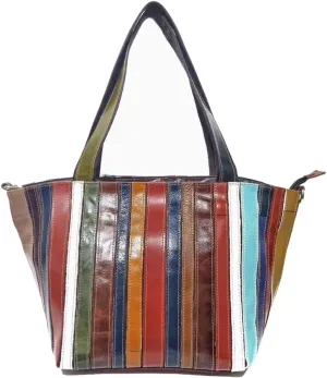 Genuine Leather Tote Handbag for Ladies Multi-color Patchwork Shoulder Satchel Women Colorful Crossbody Hobo Purses