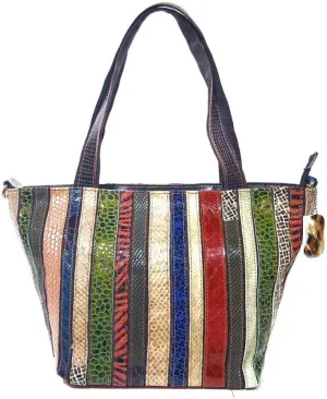 Genuine Leather Tote Handbag for Ladies Multi-color Patchwork Shoulder Satchel Women Colorful Crossbody Hobo Purses