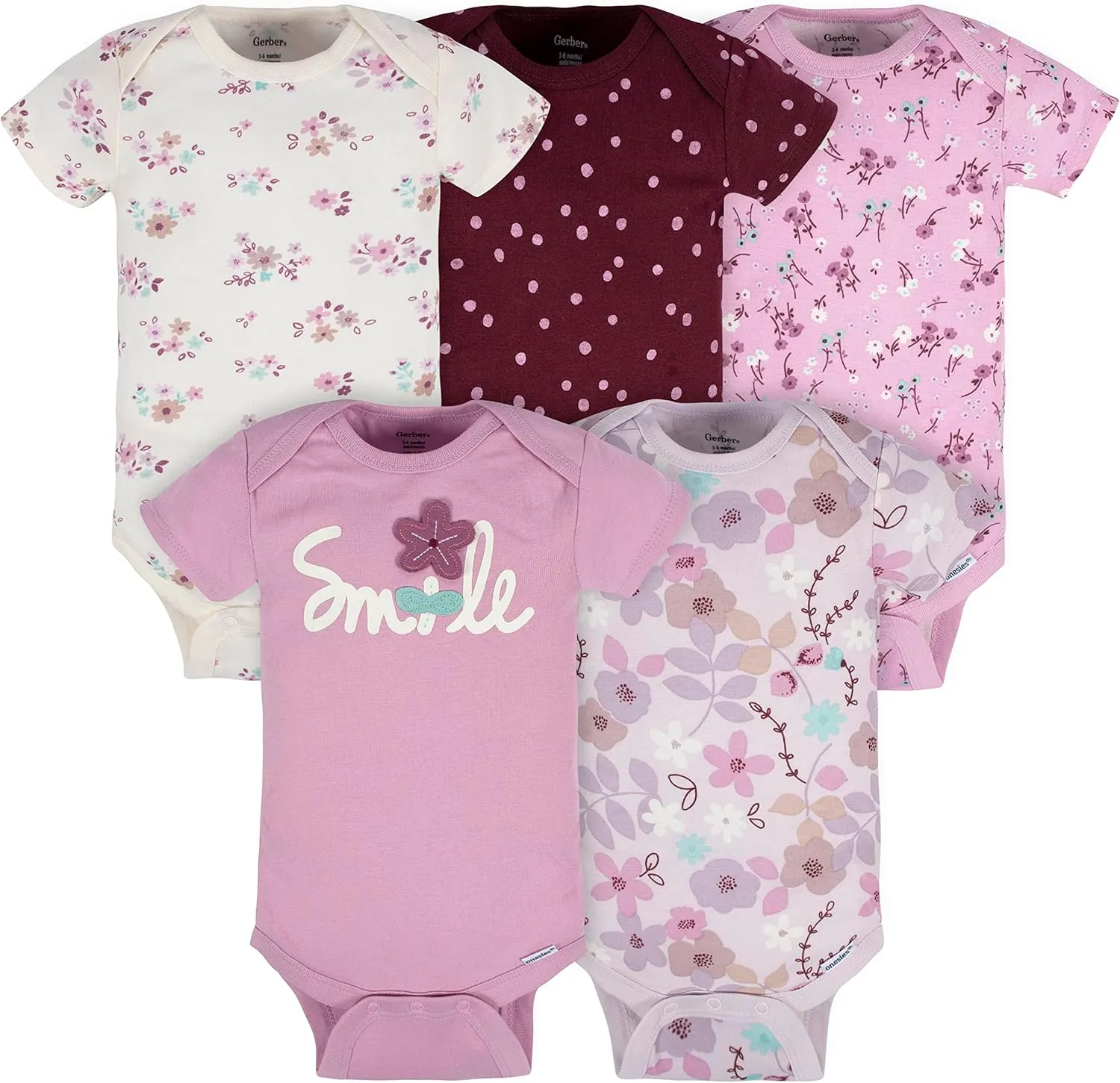 Gerber Baby Girls' 5-Pack Short Sleeve Variety Onesies Bodysuits