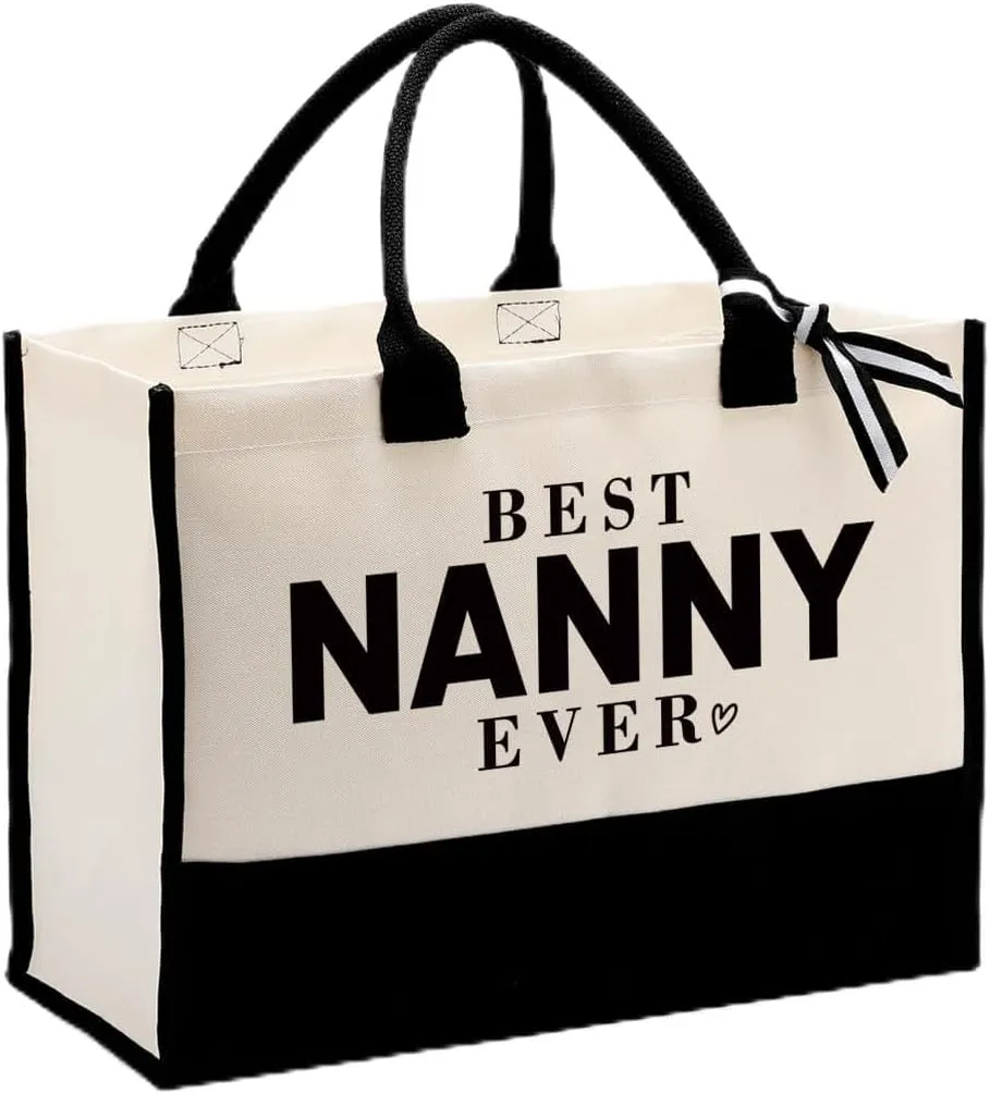 Gift for Nanny Grandma, Best Nanny Ever Bag, Canvas Tote Bag Large, Mother's Day Gift, Nanny Birthday Gift, Canvas Bag Totes for Women Family Members, Reusable Grocery Bags Shopping Bags Camping Bags