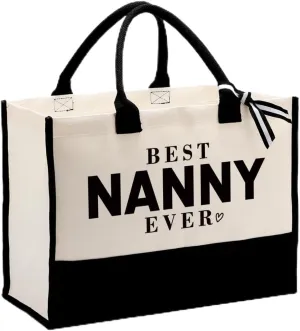 Gift for Nanny Grandma, Best Nanny Ever Bag, Canvas Tote Bag Large, Mother's Day Gift, Nanny Birthday Gift, Canvas Bag Totes for Women Family Members, Reusable Grocery Bags Shopping Bags Camping Bags