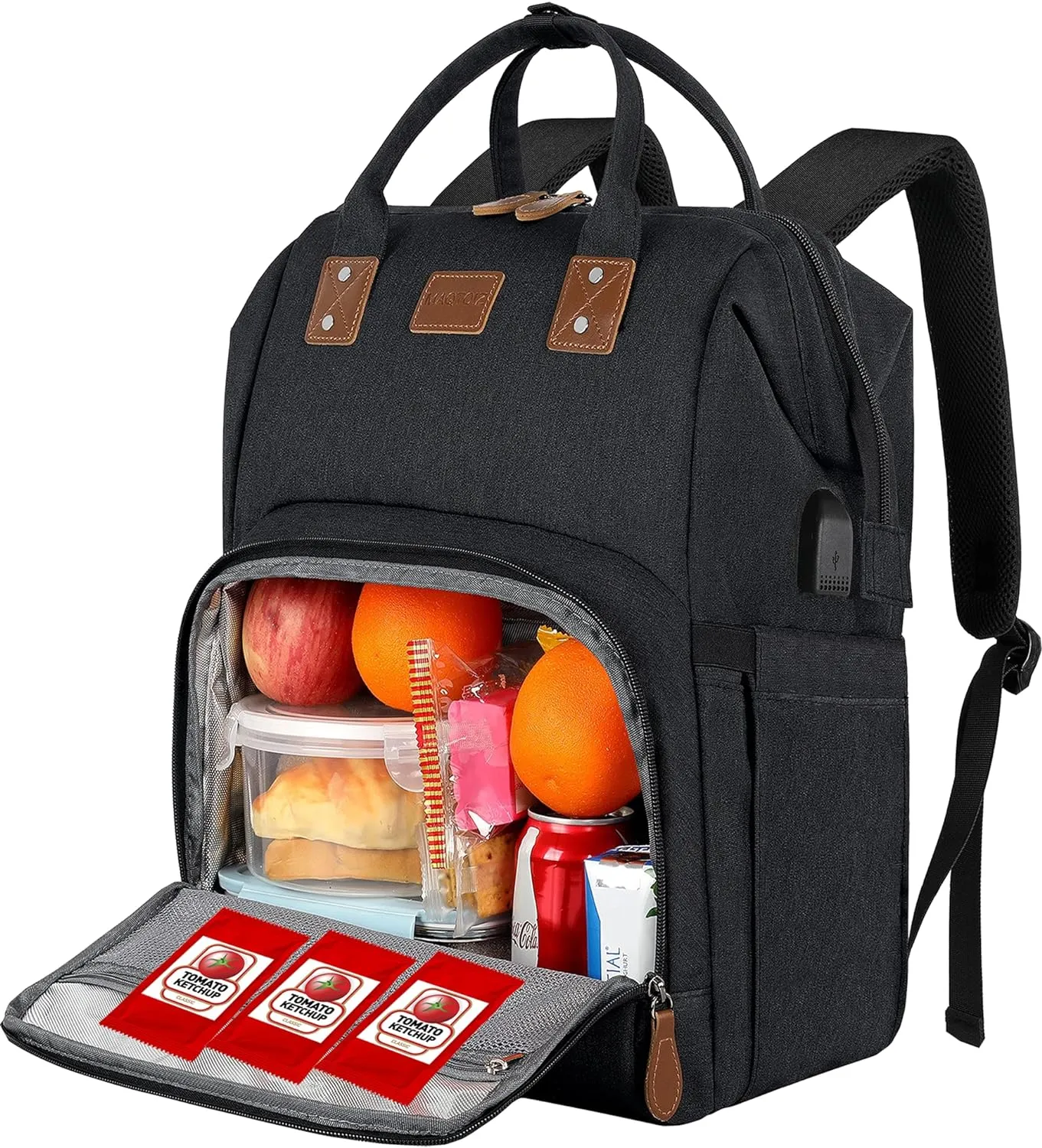 Gifts for Him Her, Extra Large Lunch Backpack, 17 Inch Travel Laptop Backpack for Women Men, USB Port Large Bookbag, Insulated Cooler Backpack Lunch Box Nurse Work Backpacks, Black