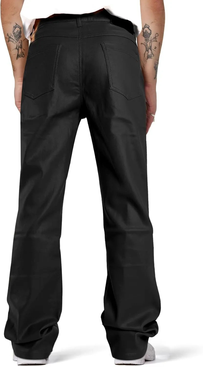GINGTTO Mens Leather Bell Bottoms Slim Fit 70s Disco Flare Stacked Pants for Men