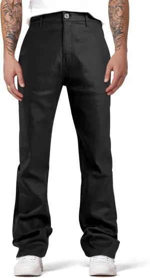 GINGTTO Mens Leather Bell Bottoms Slim Fit 70s Disco Flare Stacked Pants for Men