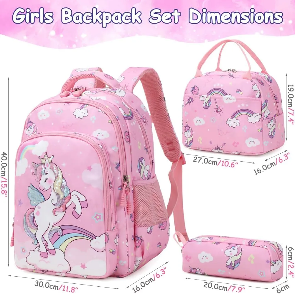 Girls Backpack for Elementary Kids School Bookbag Set Cute Unicorn Backpacks for Girls Water Resistant