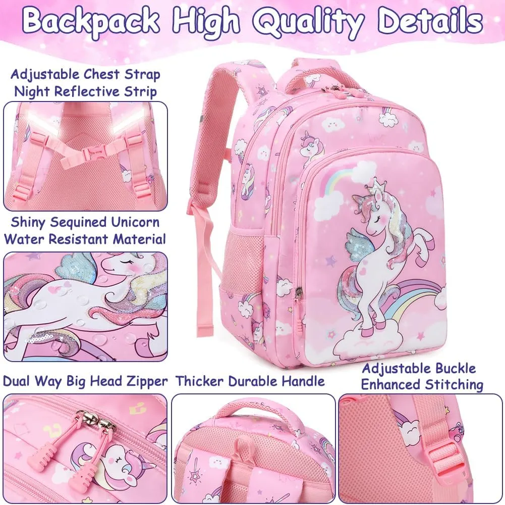Girls Backpack for Elementary Kids School Bookbag Set Cute Unicorn Backpacks for Girls Water Resistant