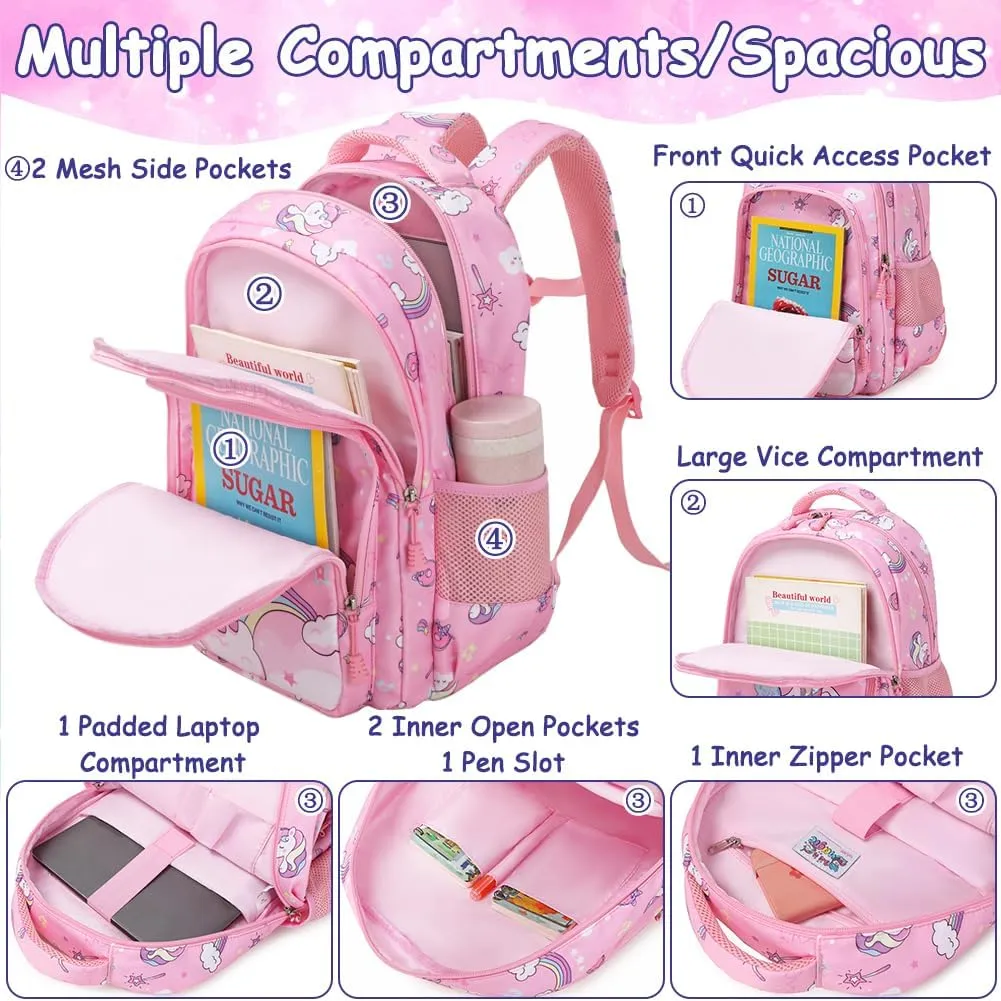 Girls Backpack for Elementary Kids School Bookbag Set Cute Unicorn Backpacks for Girls Water Resistant