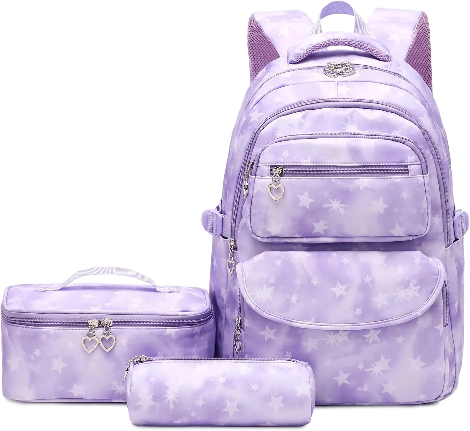 Girls Backpack with Lunch Box for Elementary School & Middle School,17 Inch Purple Lightweight School Backpack with Lunch Bags Set for Girls