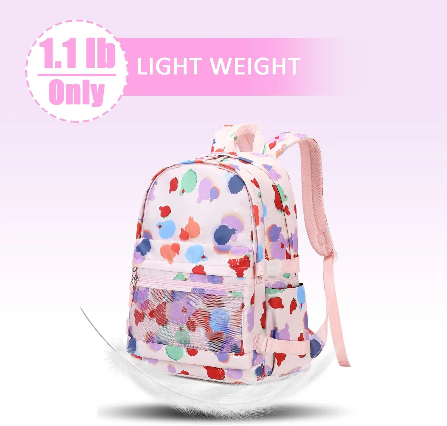 Girls Backpack with Lunch Box for Middle School Elementary School,17 inch Kids School Backpack with Lunch Bag Set, Colorful Lightweight Pink Backpack for Teen Girls