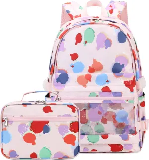 Girls Backpack with Lunch Box for Middle School Elementary School,17 inch Kids School Backpack with Lunch Bag Set, Colorful Lightweight Pink Backpack for Teen Girls