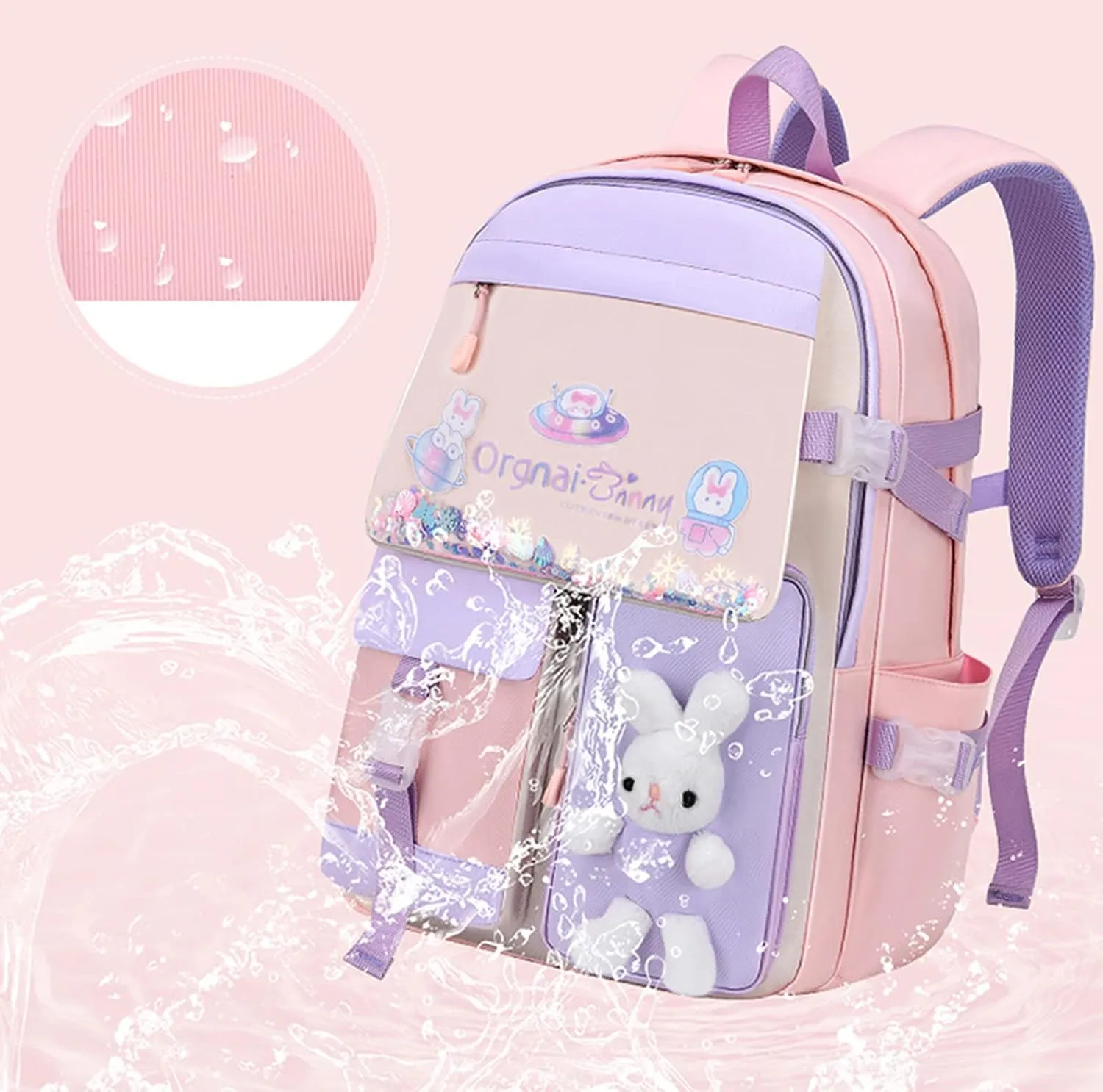Girls Cute Bunny Backpack Kawaii School Bags Waterproof Laptop Backpack Pink Small