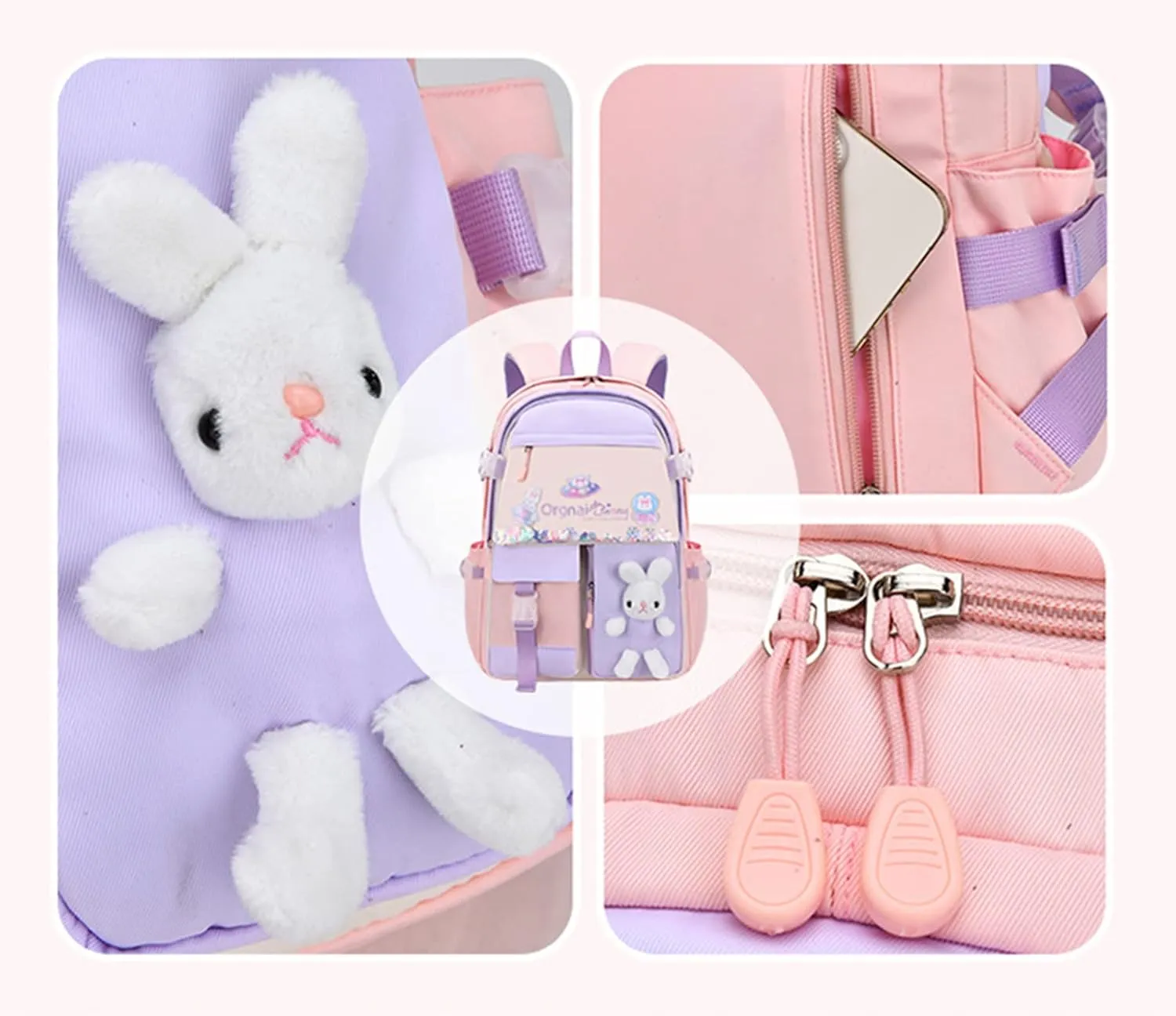 Girls Cute Bunny Backpack Kawaii School Bags Waterproof Laptop Backpack Pink Small