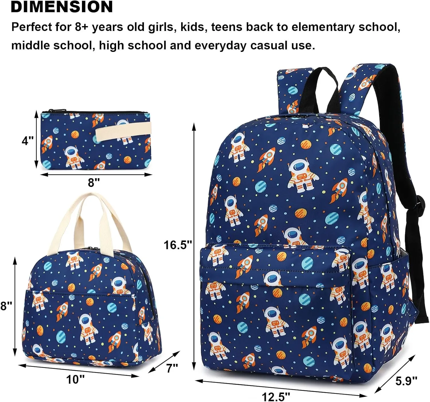 Girls School Backpacks for Kids Teens, 3-in-1 School Bag Bookbags Set with Lunch Bag Pencil Case