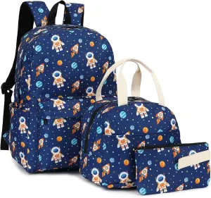 Girls School Backpacks for Kids Teens, 3-in-1 School Bag Bookbags Set with Lunch Bag Pencil Case