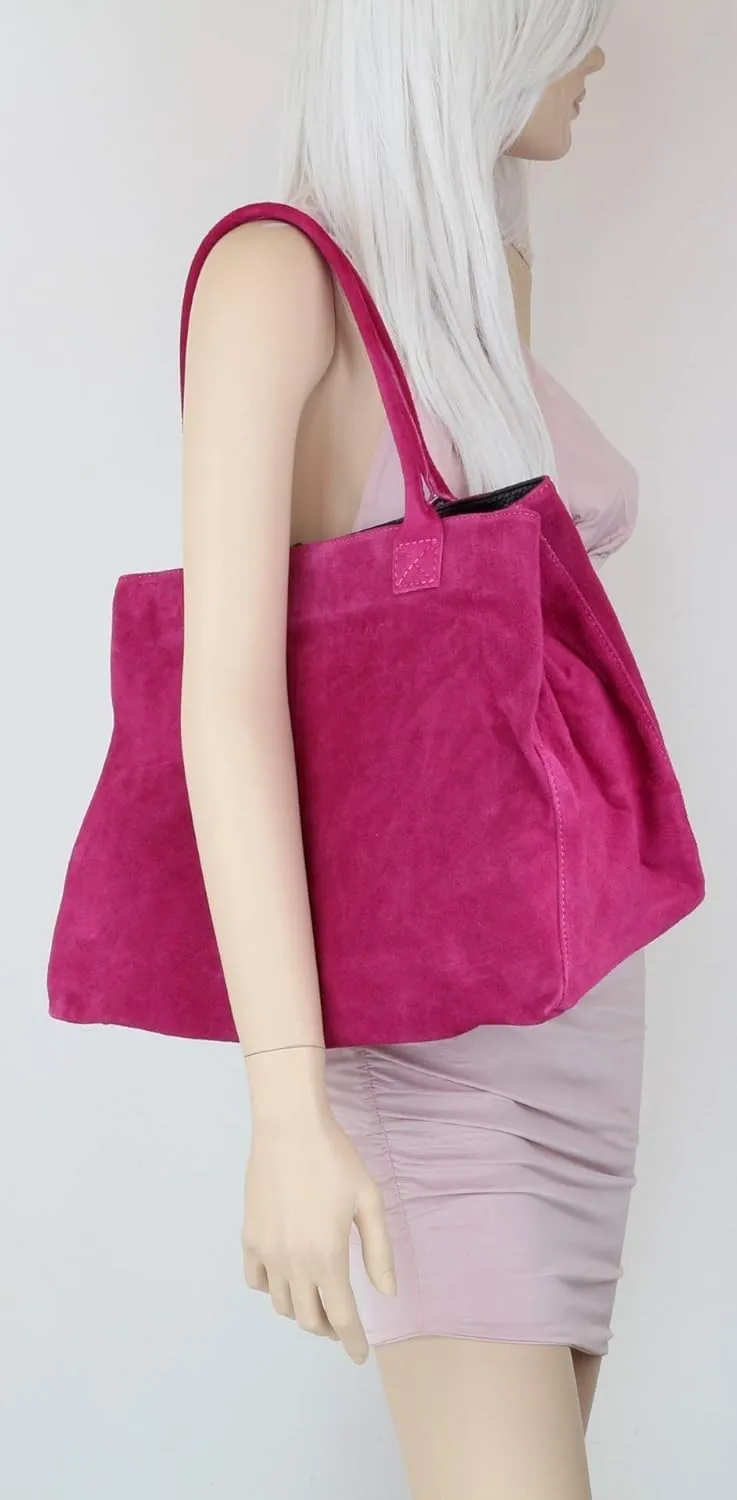 Girly HandBags Womens Expandable Italian Suede Leather Shoulder Bag