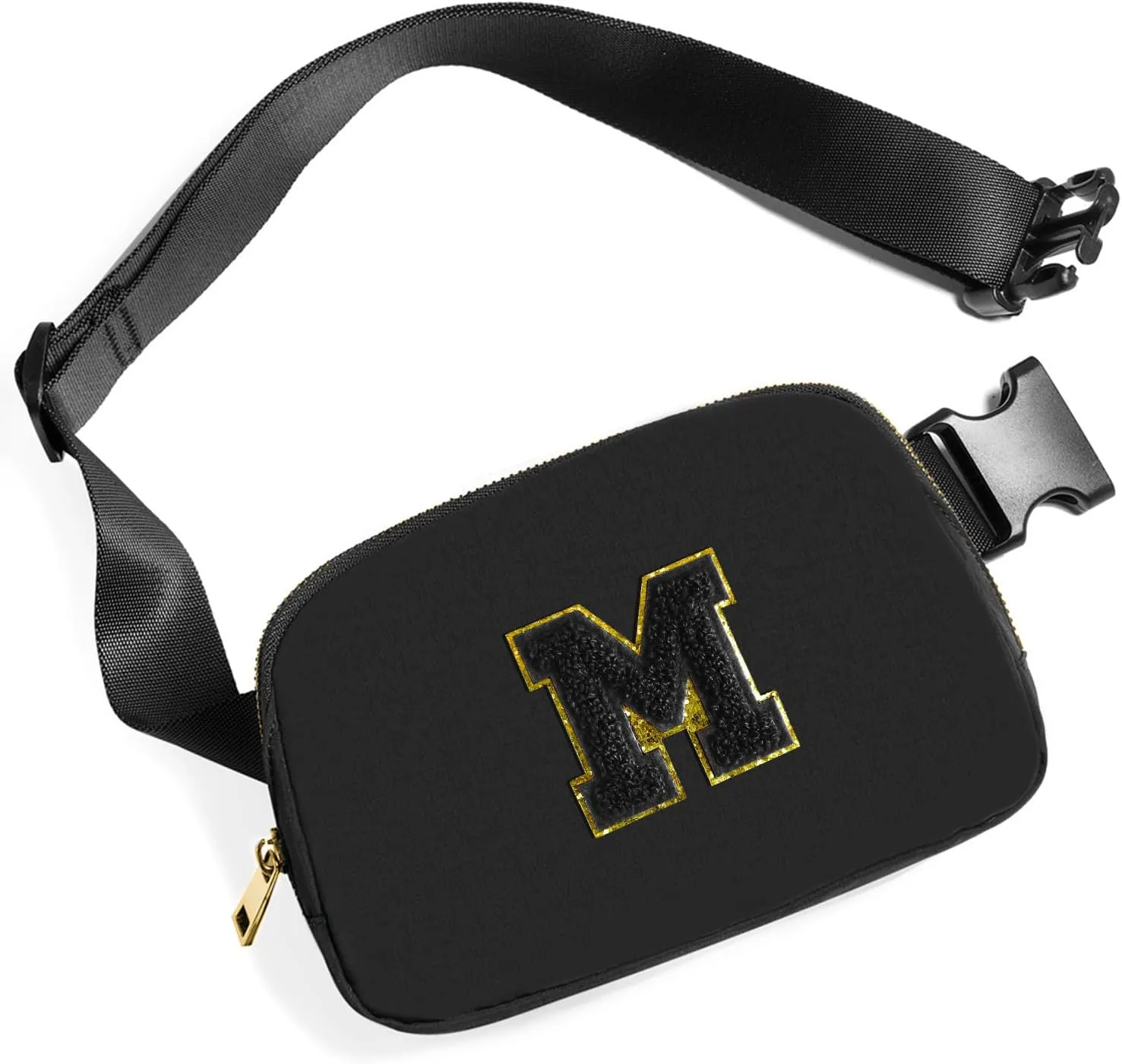 Gitus Belt Bag Fanny Pack Crossbody Bags with Initial Letter Patch Gifts for Wife Older Women Mother Coworker Bridesmaid Anniversary Travel Gifts Beach Gifts (Black-M)
