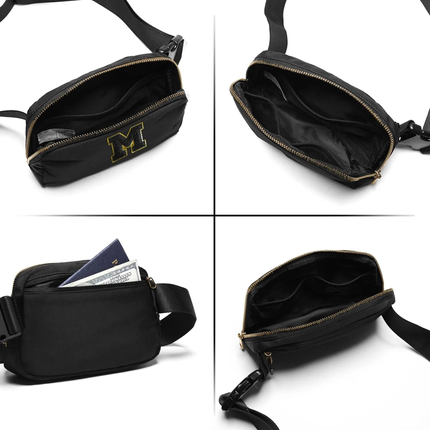 Gitus Belt Bag Fanny Pack Crossbody Bags with Initial Letter Patch Gifts for Wife Older Women Mother Coworker Bridesmaid Anniversary Travel Gifts Beach Gifts (Black-M)