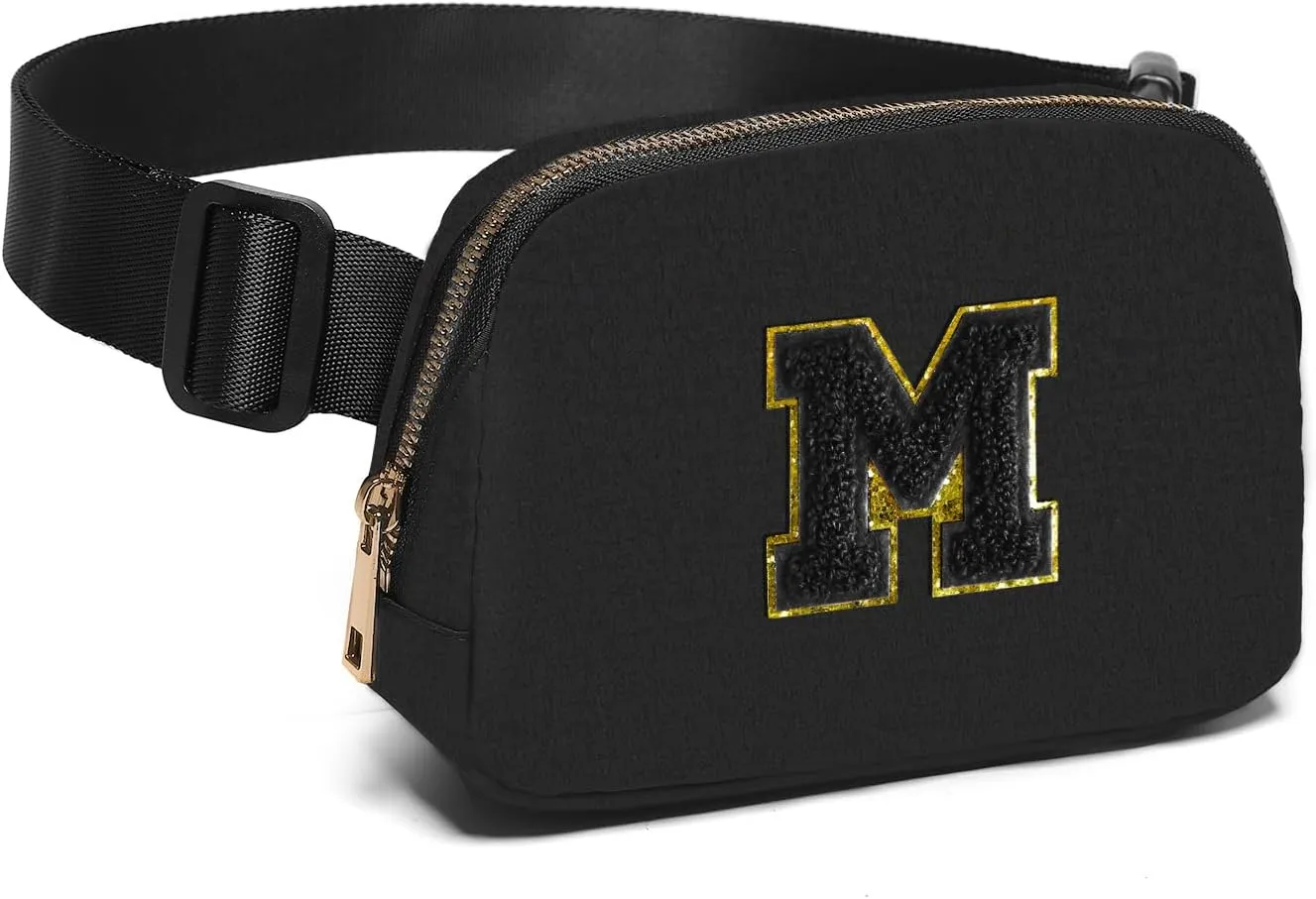 Gitus Belt Bag Fanny Pack Crossbody Bags with Initial Letter Patch Gifts for Wife Older Women Mother Coworker Bridesmaid Anniversary Travel Gifts Beach Gifts (Black-M)