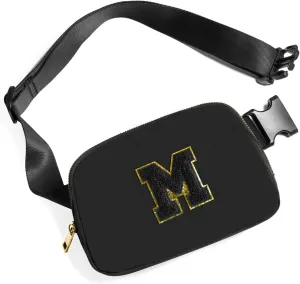 Gitus Belt Bag Fanny Pack Crossbody Bags with Initial Letter Patch Gifts for Wife Older Women Mother Coworker Bridesmaid Anniversary Travel Gifts Beach Gifts (Black-M)