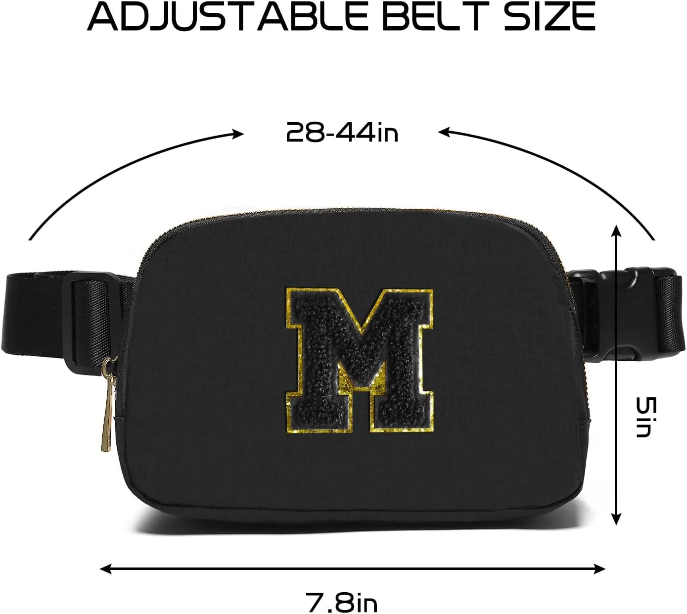 Gitus Belt Bag Fanny Pack Crossbody Bags with Initial Letter Patch Gifts for Wife Older Women Mother Coworker Bridesmaid Anniversary Travel Gifts Beach Gifts (Black-M)