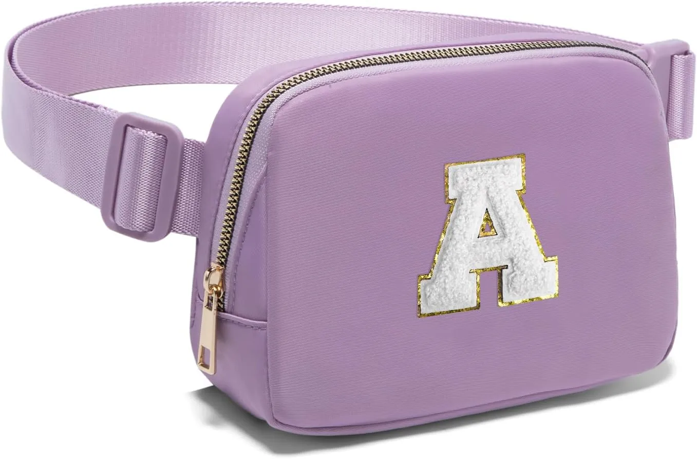 Gitus Birthday Gifts for 8 9 10 11 12 13 Year Old Girls Personalized Fanny Pack Crossbody Bags with Initial Letter Patch Belt Bag for Teen Girls Cute Trendy Stuff Travel Essentials (Lavender-A)
